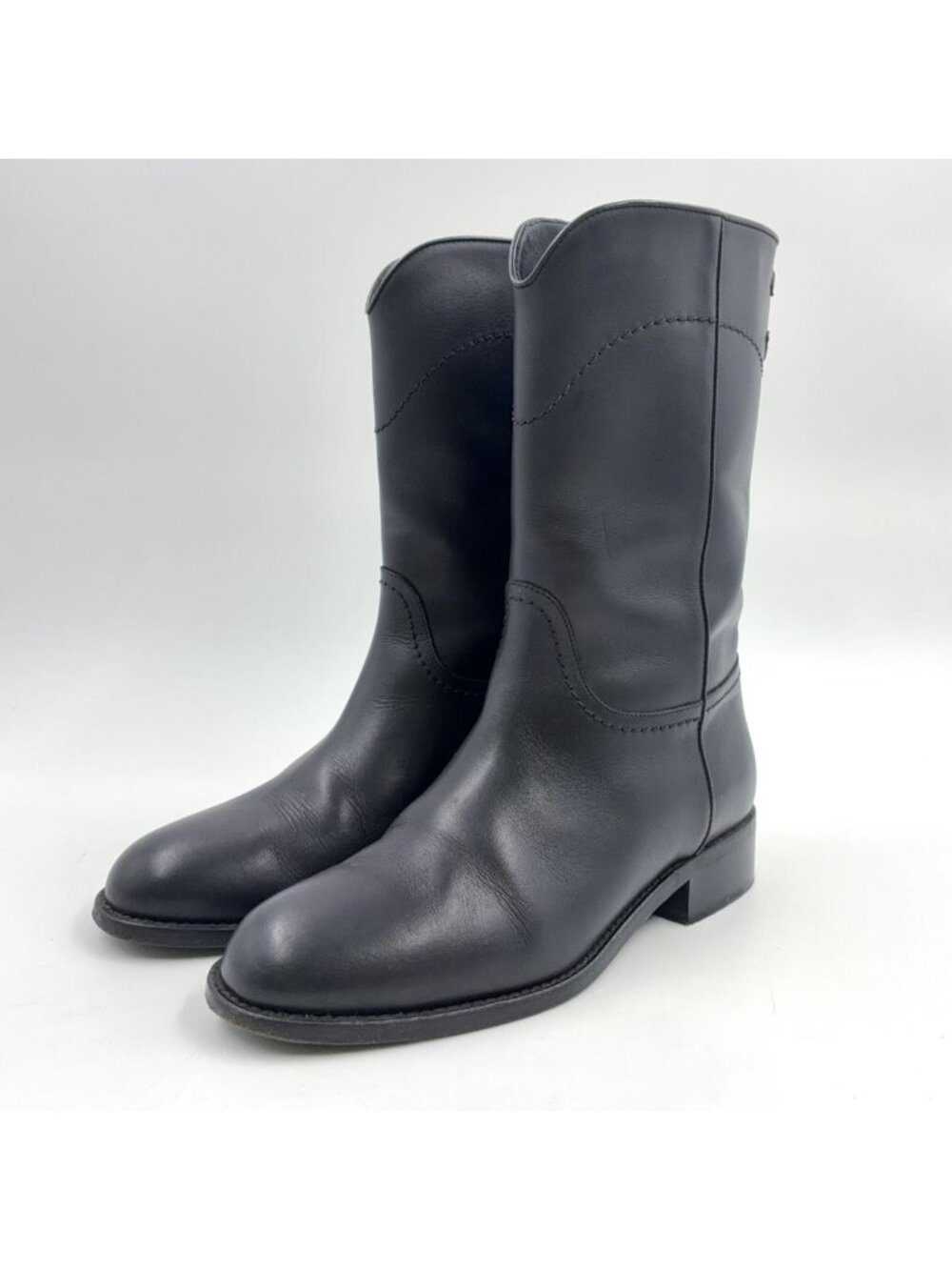 Chanel CC Logo Leather Black Boots